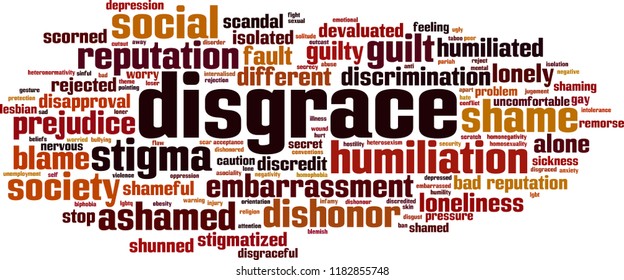 Disgrace word cloud concept. Vector illustration