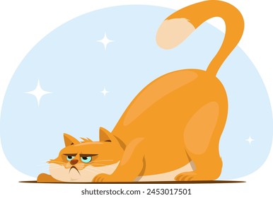 disgruntled or angry cat, a pet sitting on the floor. Stock vector illustration