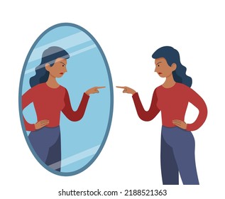 Disgruntled Angry Woman Looks Herself Mirror Stock Vector (Royalty Free ...