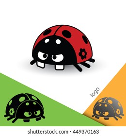 Disgruntled cartoon ladybug in color and monochrome version