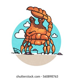 Disgruntled crab with his claw closed his eyes from the bright sun
