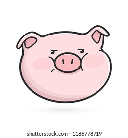 Disgruntled emoticon icon. Emoji pig with unhappy face