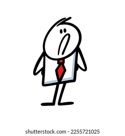 Disgruntled office worker immediately turned away with a proud grimace. Vector doodle illustration of an unsatisfied stickman.