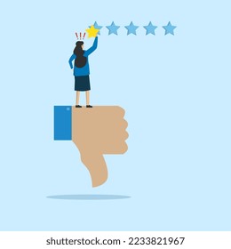 disgruntled people give bad review stars. Negative feedback, bad review or one star customer feedback, low rating result or disappointment concept, bad user experience or poor quality.