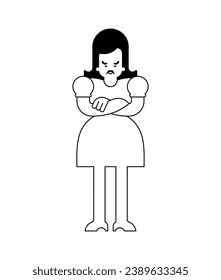 Disgruntled woman crossed his arms over his chest. Sign of malice and rejection