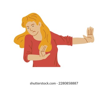 Disgruntled woman turns away, refuse gesture flat style, vector illustration isolated on white background. Facial expression, negative emotions, design element