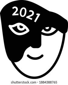 Disguise Eye Mask Concept, New Year 2021 Masquerade Vector Icon Design, HNY Wishes Sign,