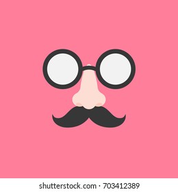 Disguise Glasses, Nose And Mustache For Party, Flat Design Icon