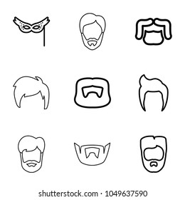 Disguise icons. set of 9 editable outline disguise icons such as man hairstyle