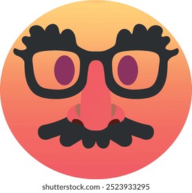 Ícone de emoji facial disfarçado. Cores da moda, elemento popular representando mistério e diversão, comumente usado em mídias sociais. Emoticon, elemento isolado.