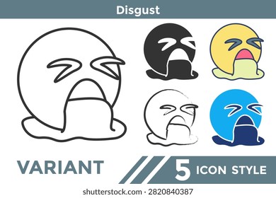 Disgust icon representing aversion, negative reactions, emotional expression, healthy boundaries, and emotional communication. Line, Filled, Color, Hand drawn style.