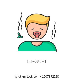 Disgust RGB Color Icon. Feeling Of Revulsion, Strong Disapproval And Aversion. Emotional Reaction. Disgusted Person With Yuck Face Isolated Vector Illustration