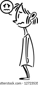 Disgusted girl standing, Side view character joyless and feeling bad. Easy drawing character with disappointed or sad facial expression, In bad mood. Vector illustration. Simple line cartoon.