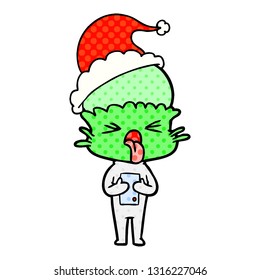 ilustración de un alien usando sombrero santa hecha a mano con historietas escandalosas