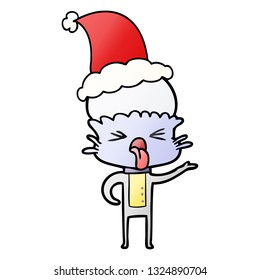 caricatura de gradiente dibujado a mano de un extraterrestre con sombrero santa