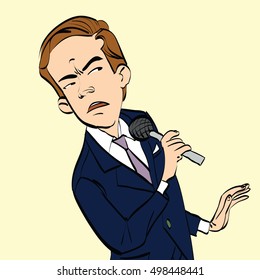 Disgusted journalist during the interview. hand drawn line art illustration