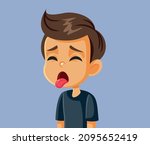 
Disgusted Little Boy Sticking Tongue Out Vector Cartoon. Child reacting to awful stink making yuck face expression
