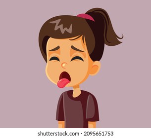 
Disgusted Little Girl Sticking Tongue Out Vector Cartoon. Child reacting to awful stink making yuck face expression
