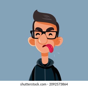 
Disgusted Young Man With Tongue Out Vector Cartoon. Young Guy Feeling Unhappy And Sick Almost Vomiting From Disgust 
