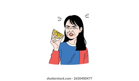 Jovem repugnante segurando comida com uma careta e nariz beliscado em estilo de desenho animado isolado no fundo branco