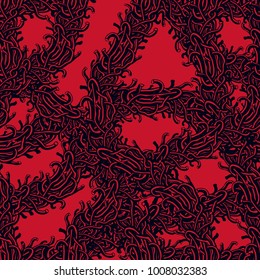 Disgusting horror art and nightmare seamless pattern, vector background. Tangled branches or roots stylish endless illustration. Usable for fabric, wallpaper, wrapping, web and print.