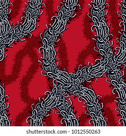 Disgusting horror art and nightmare seamless pattern, vector background. Tangled branches or roots stylish endless illustration. Usable for fabric, wallpaper, wrapping, web and print.