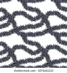 Disgusting horror art and nightmare seamless pattern, vector background. Tangled branches or roots stylish endless illustration. Usable for fabric, wallpaper, wrapping, web and print.