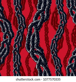 Disgusting horror art and nightmare seamless pattern, vector background. Tangled roots or gut biological life form weird endless illustration. Hard Rock and Heavy Meta