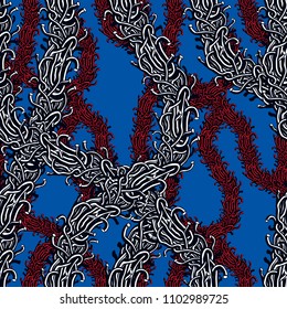 Disgusting horror art and nightmare seamless pattern, vector background. Tangled branches or roots stylish endless illustration. Usable for fabric, wallpaper, wrapping, web and print.