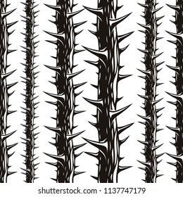 Disgusting horror art and nightmare seamless pattern, vector background. Blackthorn branches with thorns stylish endless illustration.