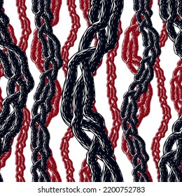 Disgusting horror art and nightmare seamless pattern, vector background. Tangled roots or gut biological life form weird endless illustration. Usable for fabric, wallpaper, wrapping, web and print.