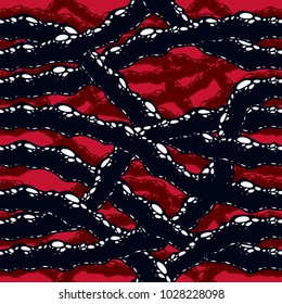 Disgusting horror and nightmare seamless pattern, vector background. Tangled roots or gut biological life form weird endless illustration. Hard Rock and Heavy metal subculture music textile fashion