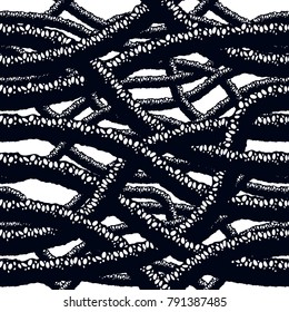 Disgusting horror and nightmare seamless pattern, vector background. Tangled roots or gut biological life form weird endless illustration. Hard Rock and Heavy metal subculture music textile fashion