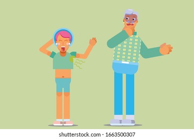 Disgusting summer characters - An illustration of a pretty girl show her smelly armpit. A character of weird vacation time, this character illustration can use as a sticker also.
