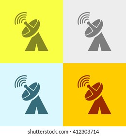 Dish Antenna Icon on Four Different Backgrounds. Eps-10.