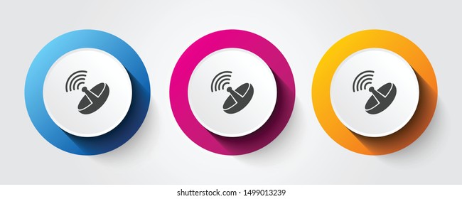 Dish Antenna icon on three colorful buttons.