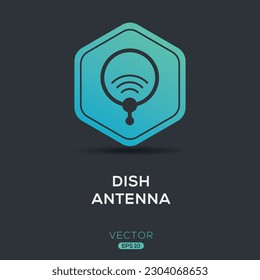 (Dish antenna) Icon, Vector sign.