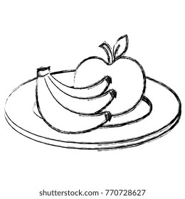 dish with apple and banana