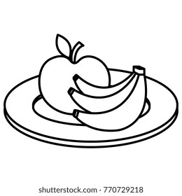 dish with apple and banana