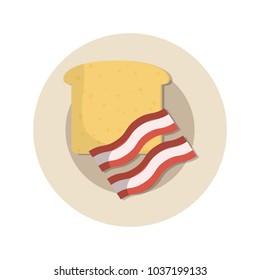 dish with bacon stripes and bread slice icon over white background vector illustration