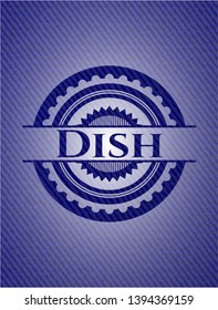 Dish badge with denim texture. Vector Illustration. Detailed.