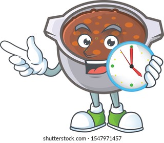 dish baked beans with cartoon with bring clock mascot