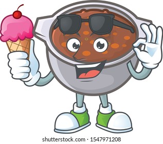 dish baked beans with cartoon with ice cream mascot