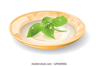 Dish with basil, EPS 10, isolated