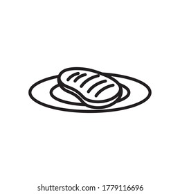 dish with beef steak icon over white background, line style, vector illustration