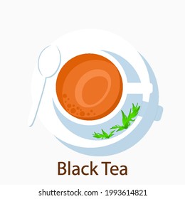 Dish with black tea, vector art illustration.