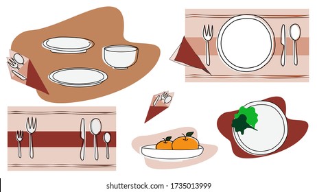 Dish and bolw set with placemat, plain table ware for restaurent