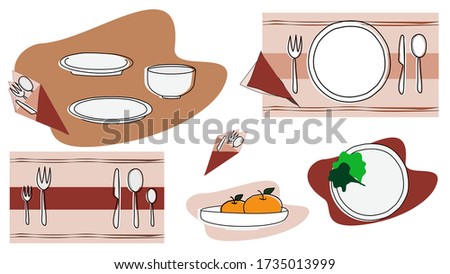 Dish and bolw set with placemat, plain table ware for restaurent