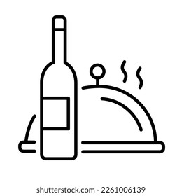 Dish and bottle wine vector illustration. Food  outline vector illustration. Food icon