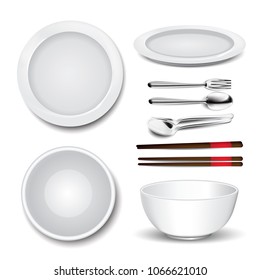 Geschirr , Schüssel und Flatware, Vektorgrafik